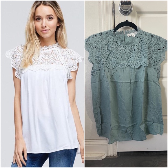 033 Boho Lace Sleeve Minimalist Blouse - Picture 3 of 5